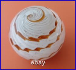 Vtg Mint Amber & White Swirl Art Glass Paperweight