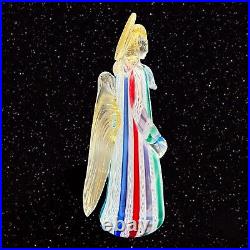 Vtg Murano Latticino Filigree Angel Figurine Cane Gold Aventurine Paperweight