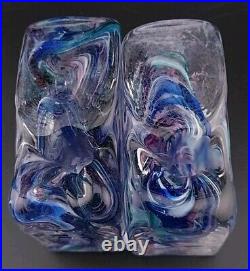 Vtg Pair of Bristow Studio Art Glass Swirl Rectangular Paperweight/ Votive Mint