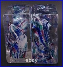 Vtg Pair of Bristow Studio Art Glass Swirl Rectangular Paperweight/ Votive Mint