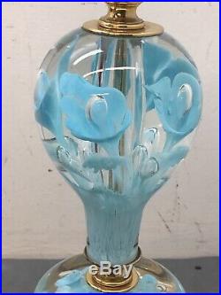 Vtg St. Clair Blue Trumpet Flower Paperweight Art Glass Table Parlor Lamp LightB