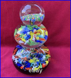 Vtg Three-Tiered (Stacked) Millefiori Art Glass Murrano Style Paperweight 8