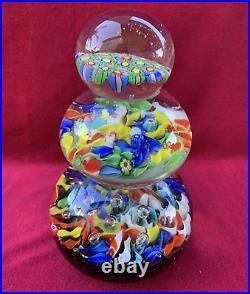 Vtg Three-Tiered (Stacked) Millefiori Art Glass Murrano Style Paperweight 8