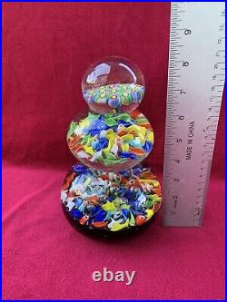 Vtg Three-Tiered (Stacked) Millefiori Art Glass Murrano Style Paperweight 8