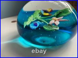 Vtg art glass PAPERWEIGHT duck bird flower magnum pond blue water ocean lily pad