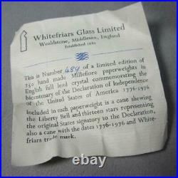 Whitefriars Millefiore Liberty Bell Paperweight Bicentennial In Original Box