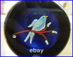 William Manson Weight in a Crate Bluebird on Branch Paperweight 1998 2 3/8