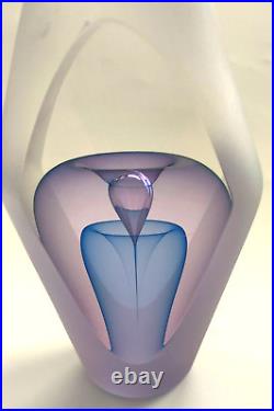 Youghiogheny Art Glass Paperweight Obelisk Purple Blue Illusion 5 8/10 Tall