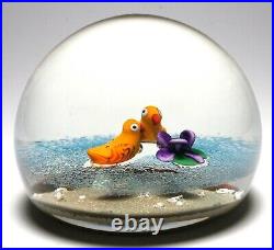 Ysart Ducks and Flower on Pond Paperweight Signed with label Paul Ysart