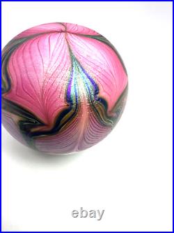 Zellique Studio Art Glass Shining Pulled Feather Iridescent Paperweight 1988