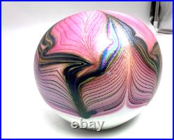 Zellique Studio Art Glass Shining Pulled Feather Iridescent Paperweight 1988