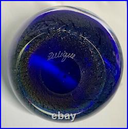Zellique Studio Hand Blown Art Glass Paperweight Metallic Mystical Blue/Purple
